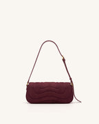 JWPE - Tina Curved Quilted Faux Suede Shoulder Bag - Deep Burgundy
