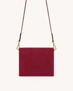 JWPE - Mini Flap Faux Suede Croc Embossed Crossbody - Burgundy
