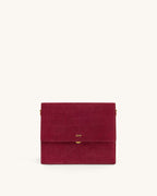 JWPE - Mini Flap Faux Suede Croc Embossed Crossbody - Burgundy