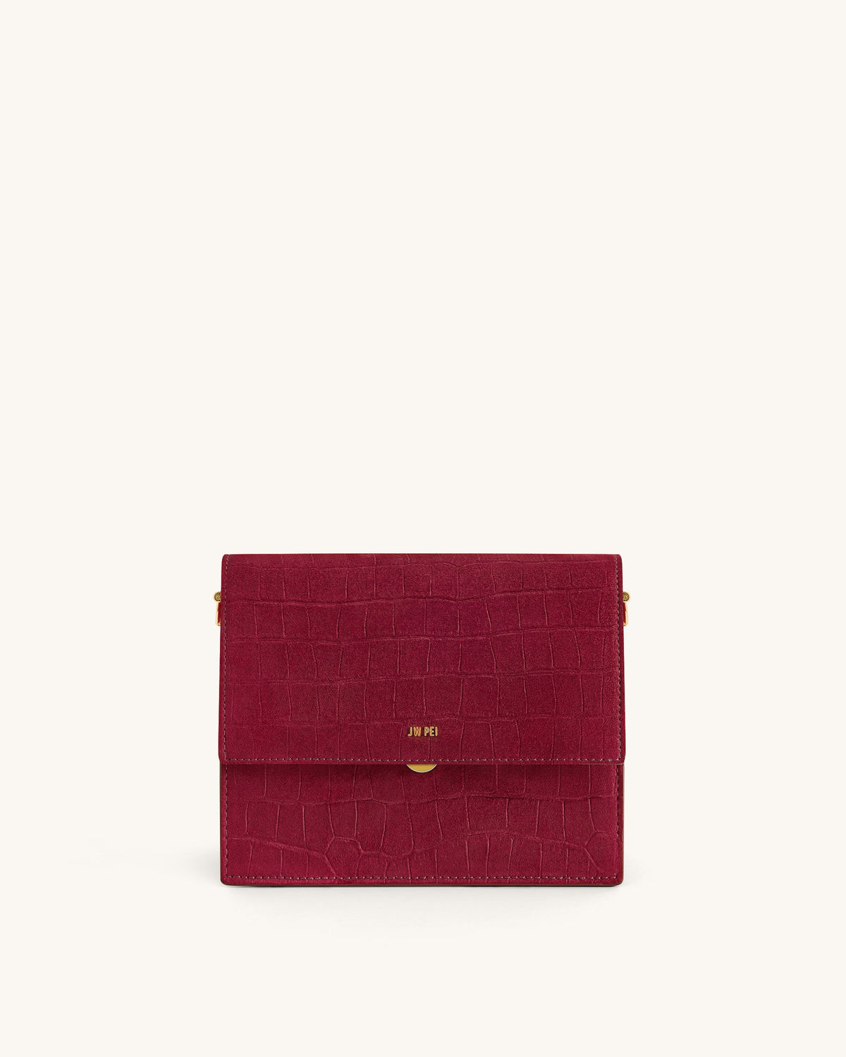 JWPE - Mini Flap Faux Suede Croc Embossed Crossbody - Burgundy