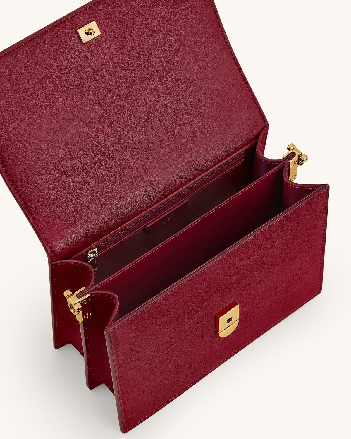 JWPE - Mini Flap Faux Suede Croc Embossed Crossbody - Burgundy