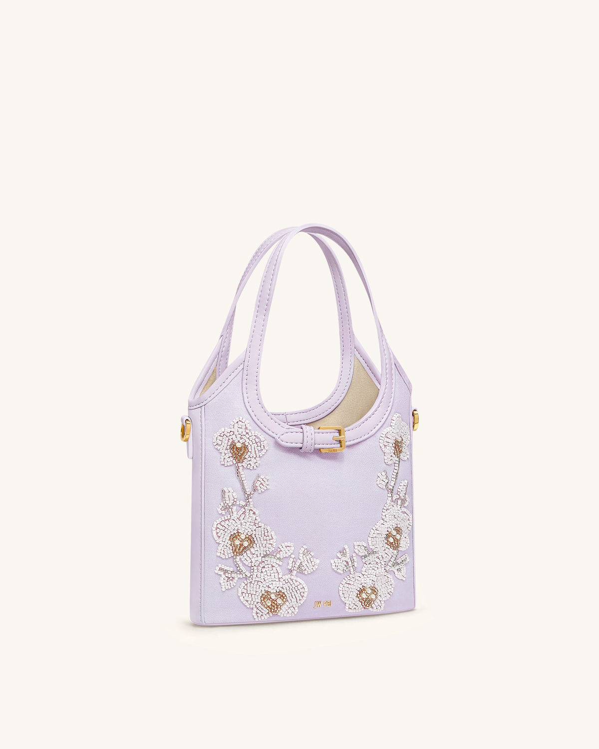 JWPE - Brooke Mini Belted Embellished Orchid Beaded Top Handle Bag - Lavender