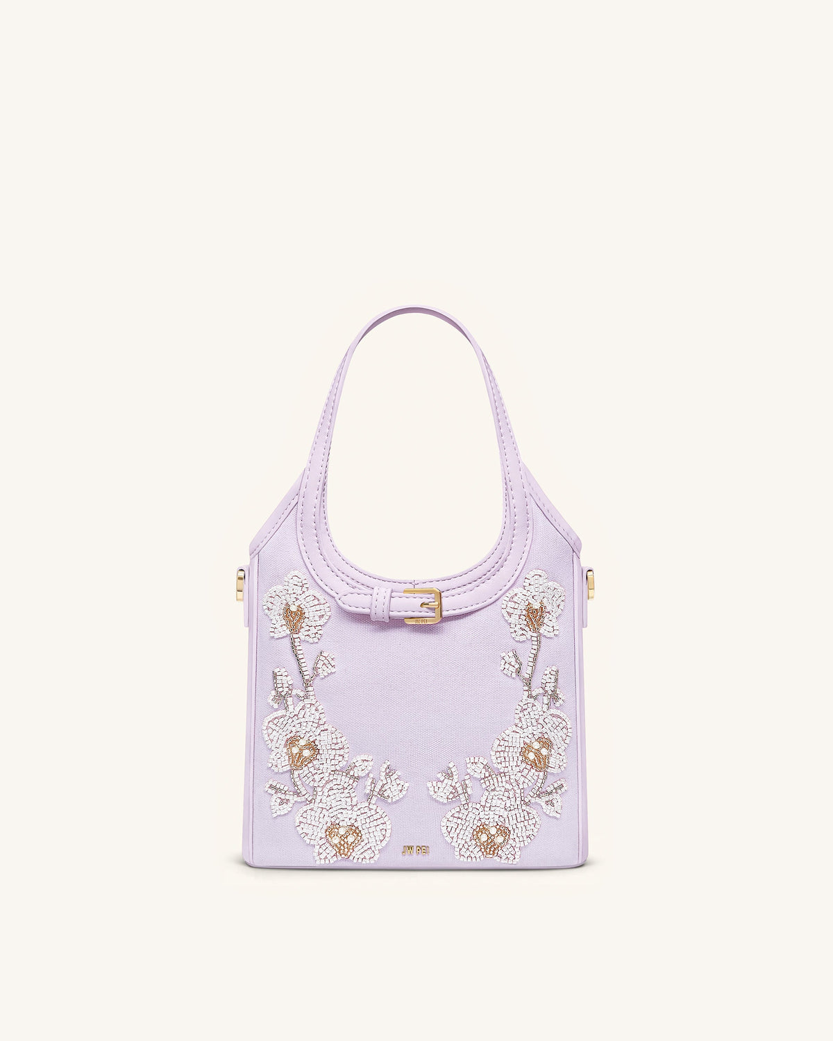JWPE - Brooke Mini Belted Embellished Orchid Beaded Top Handle Bag - Lavender