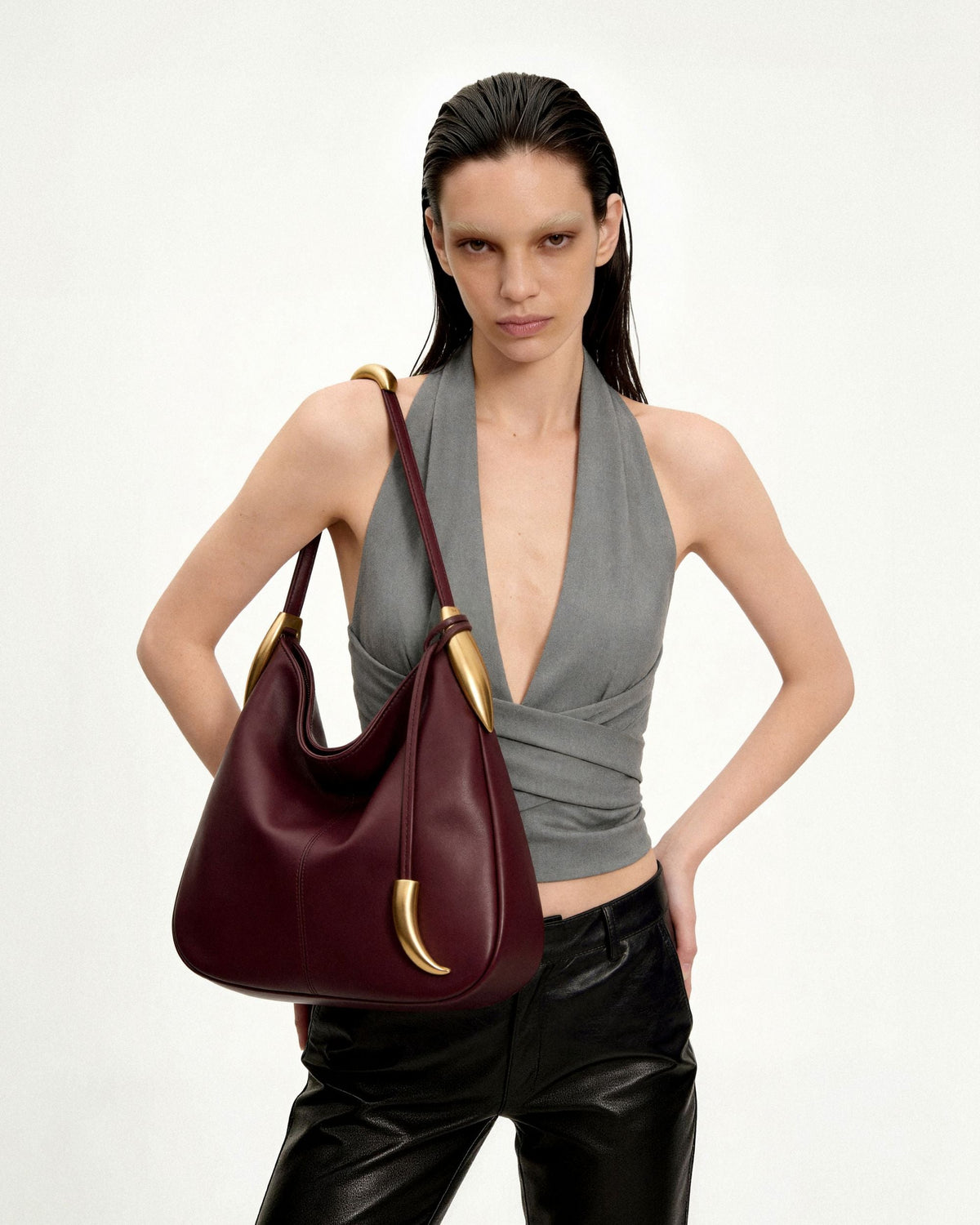 JWPE - Nina Metal Charm Hobo Bag - Burgundy