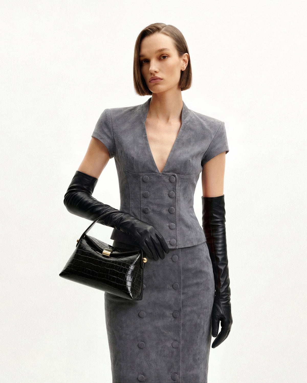 JWPE - Talia Top Handle Bag - Black Croc