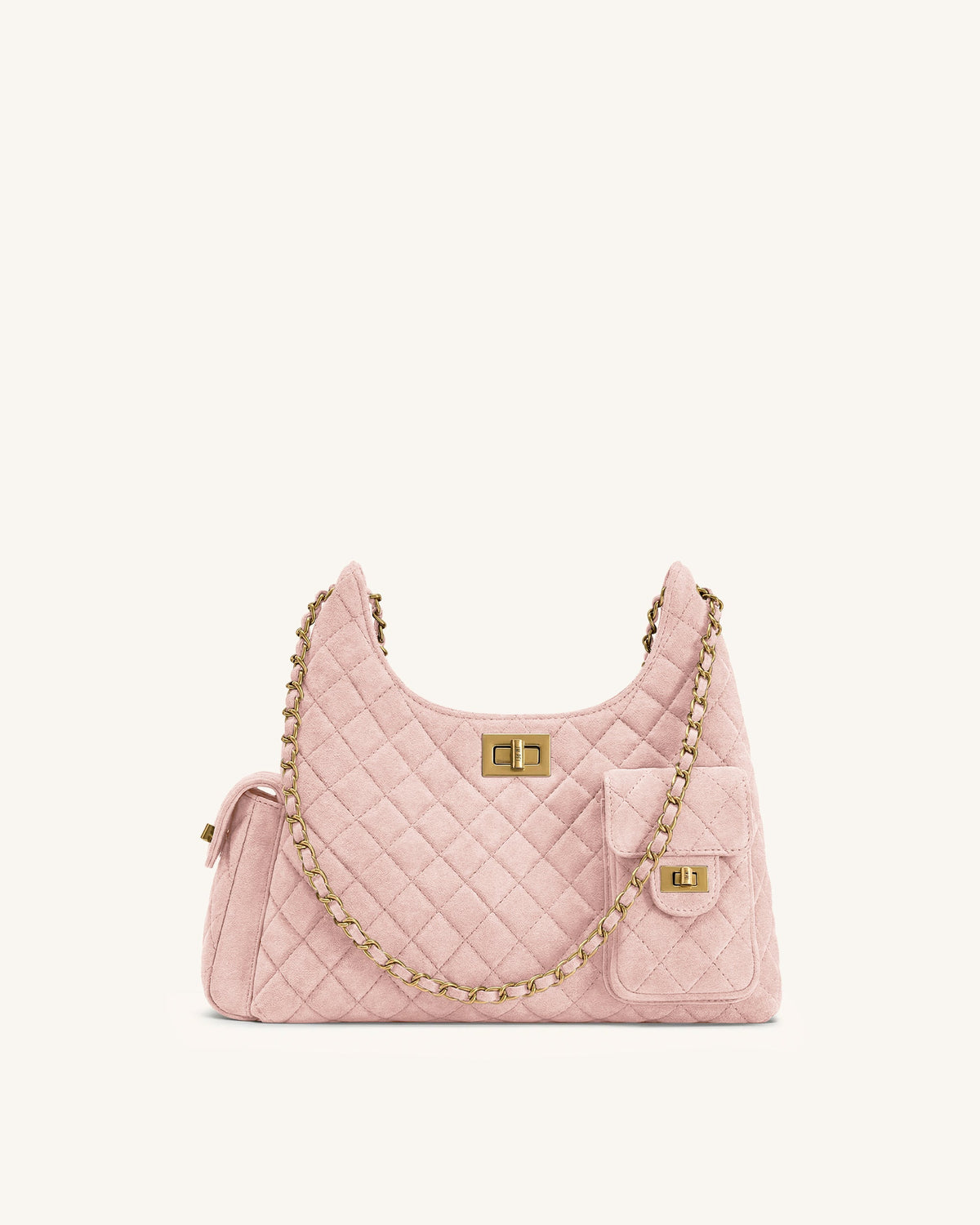JWPE - Vivian Faux Suede Quilted Shoulder Bag - Pink