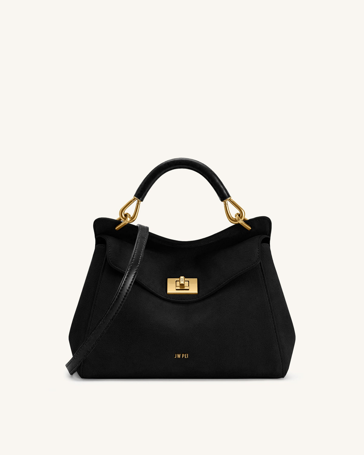 JWPE - Lucia Classic Faux Suede Top Handle Bag - Black