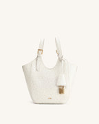 JWPE - Ines Faux Ostrich Padlock Tote Bag - White