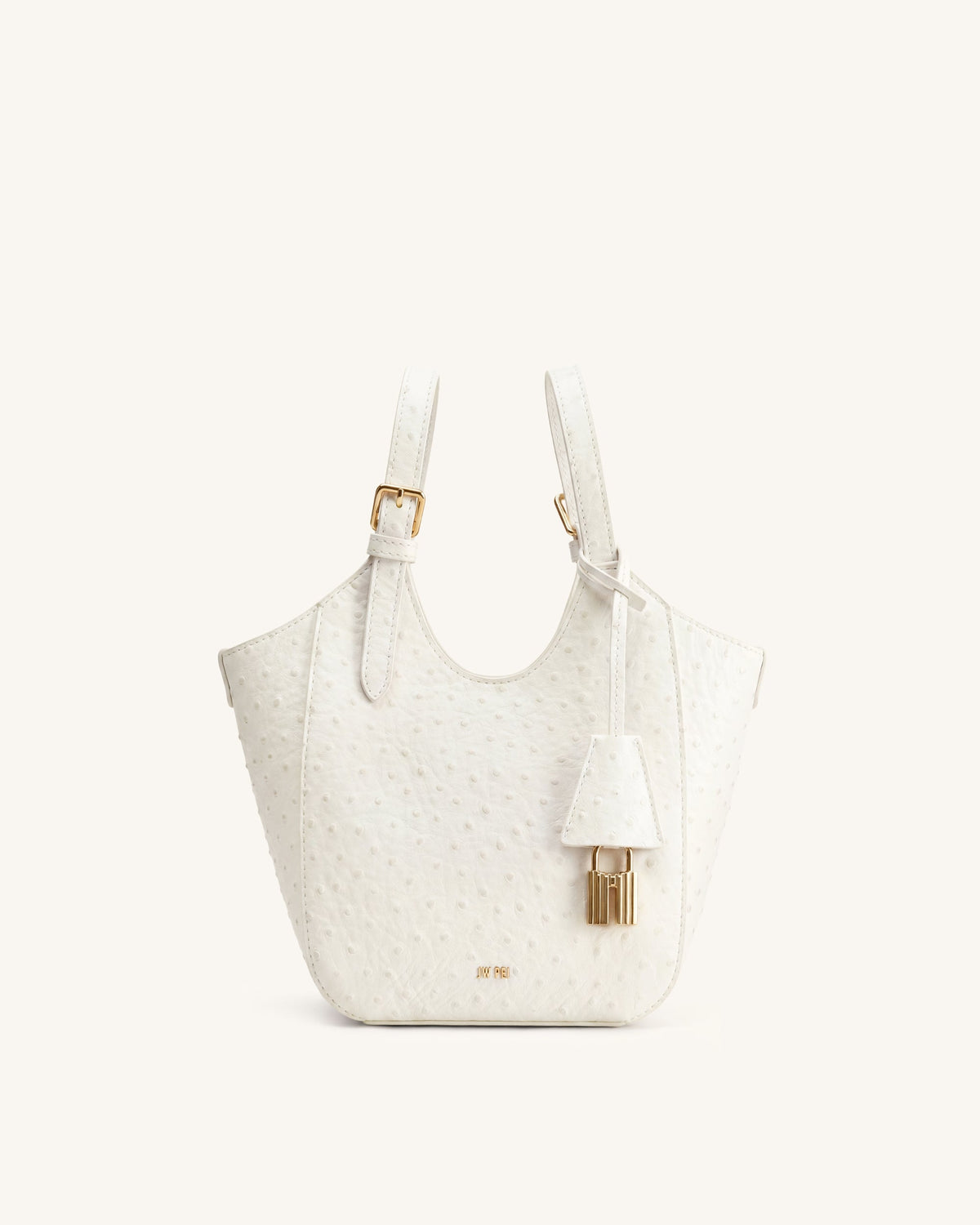 JWPE - Ines Faux Ostrich Padlock Tote Bag - White