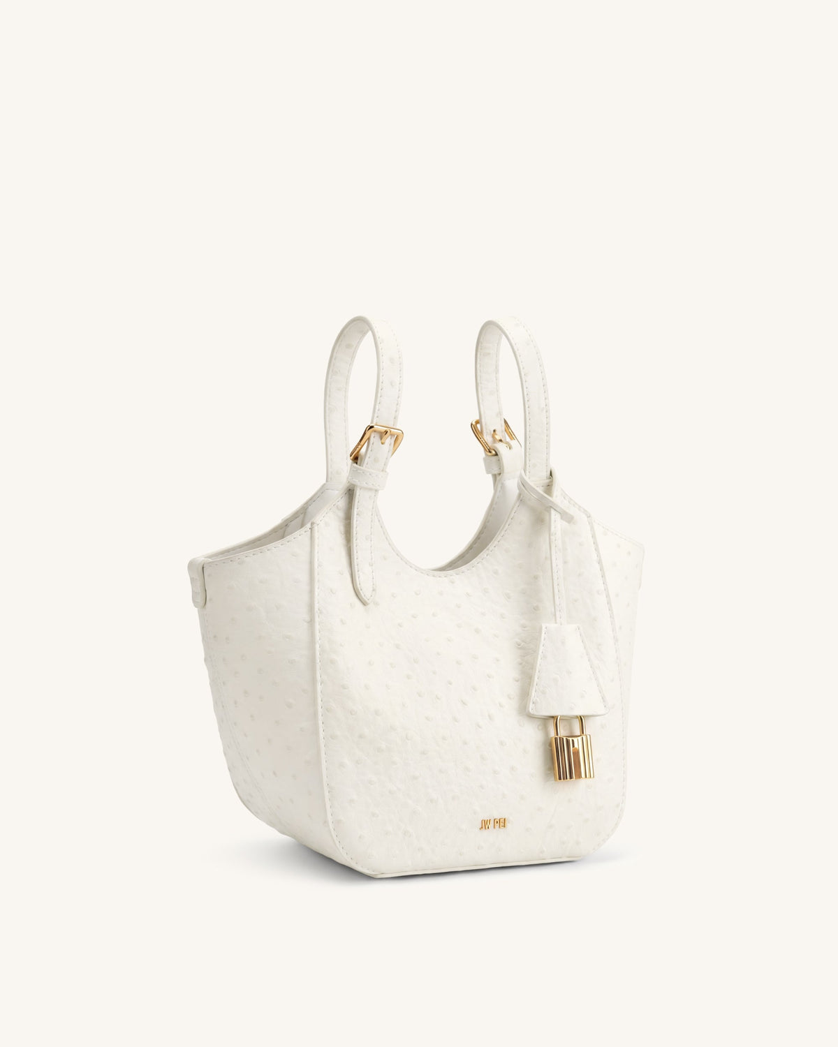 JWPE - Ines Faux Ostrich Padlock Tote Bag - White