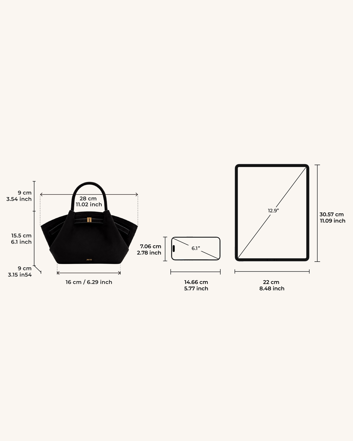 JWPE - Hana Mini Faux Suede Tote Bag - Black