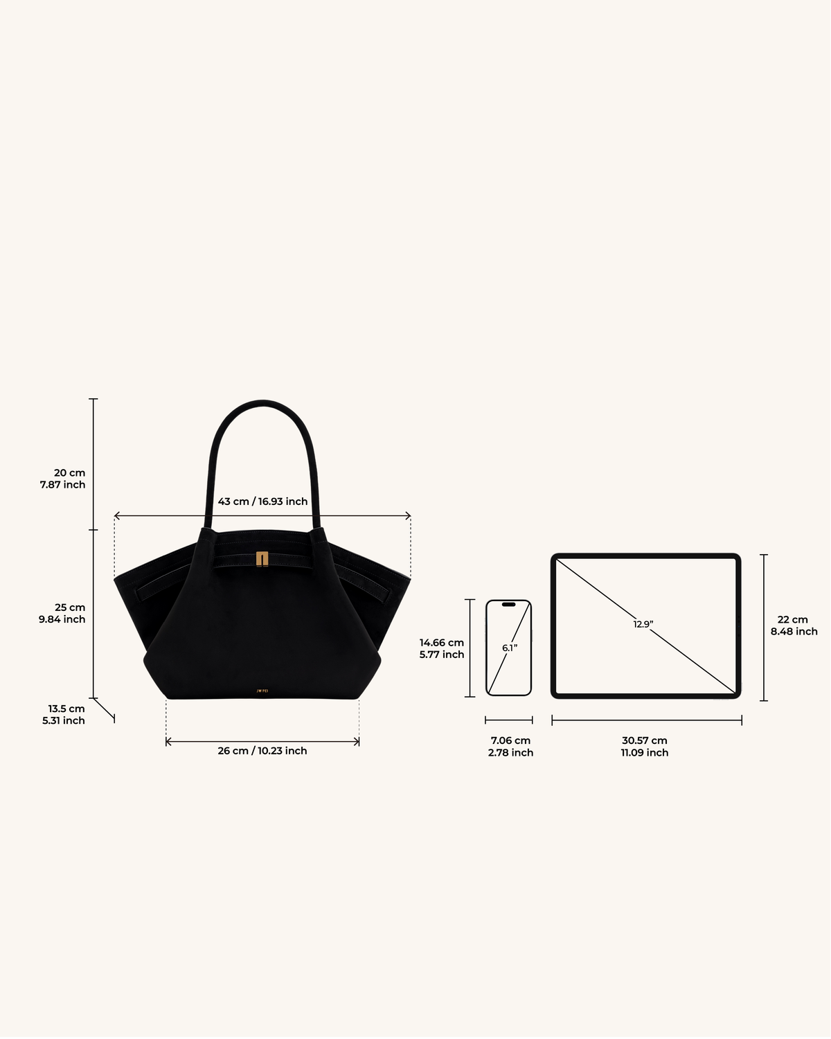 JWPE - Hana Medium Faux Suede Tote Bag - Black