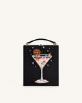 JWPE - Taya Wine Glass Puppy Pattern Book Shape Clutch Bag - Black