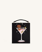 JWPE - Taya Wine Glass Puppy Pattern Book Shape Clutch Bag - Black