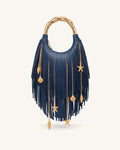 JWPE - Chlorie Metal Handle Fringe Top Handbag - Navy Blue