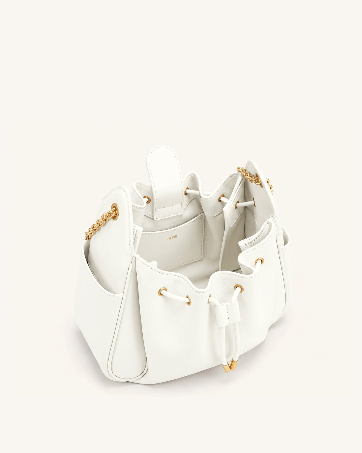 JWPE - Rowan Ruched Drawstring Chain Bucket Bag - Ivory