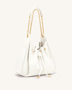 JWPE - Rowan Ruched Drawstring Chain Bucket Bag - Ivory