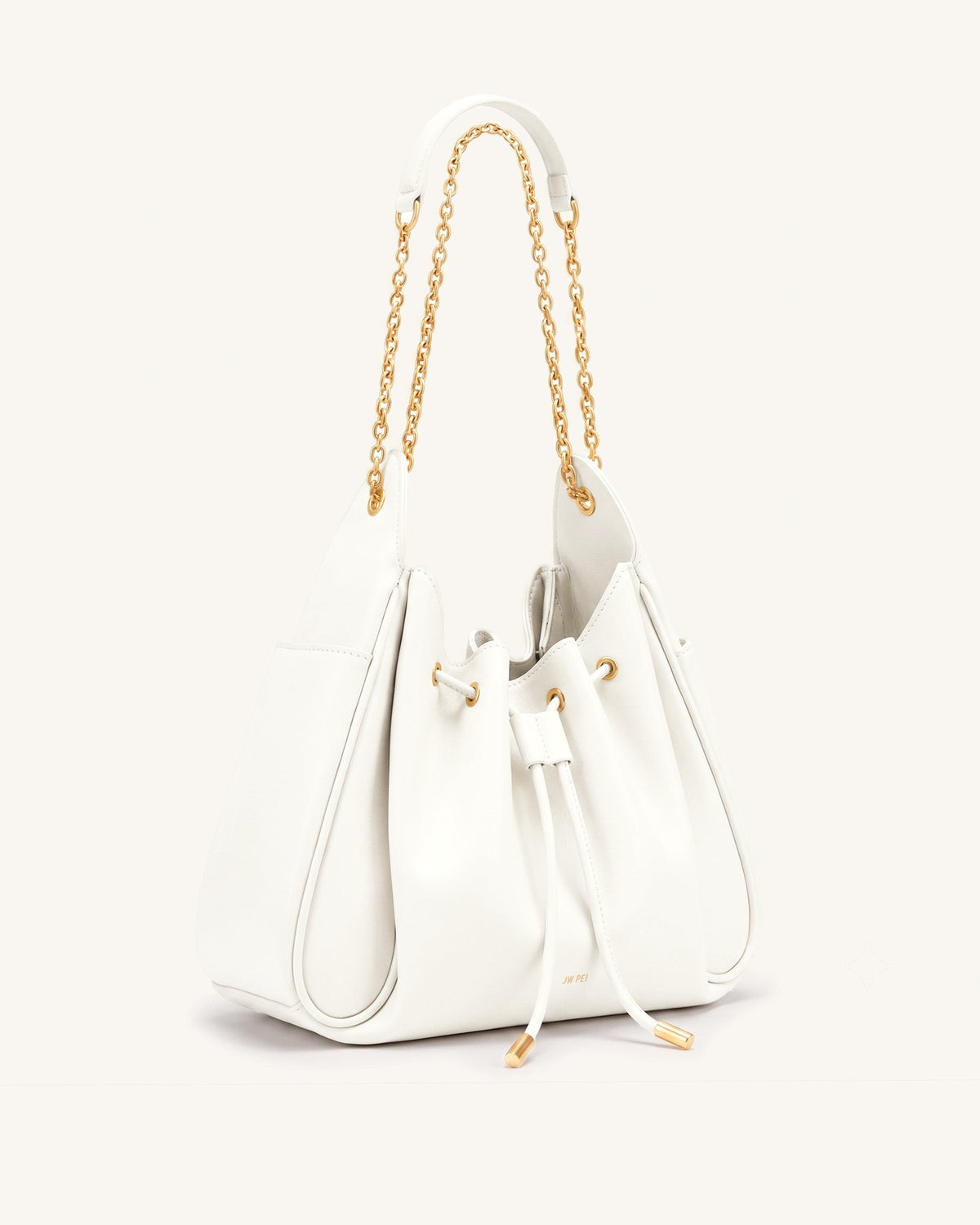 JWPE - Rowan Ruched Drawstring Chain Bucket Bag - Ivory