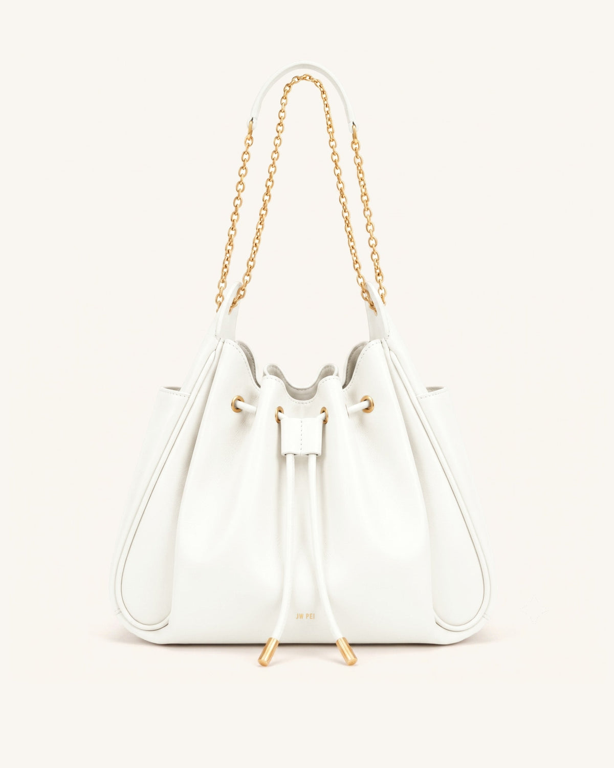 JWPE - Rowan Ruched Drawstring Chain Bucket Bag - Ivory
