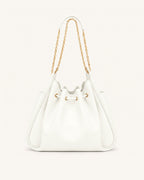 JWPE - Rowan Ruched Drawstring Chain Bucket Bag - Ivory