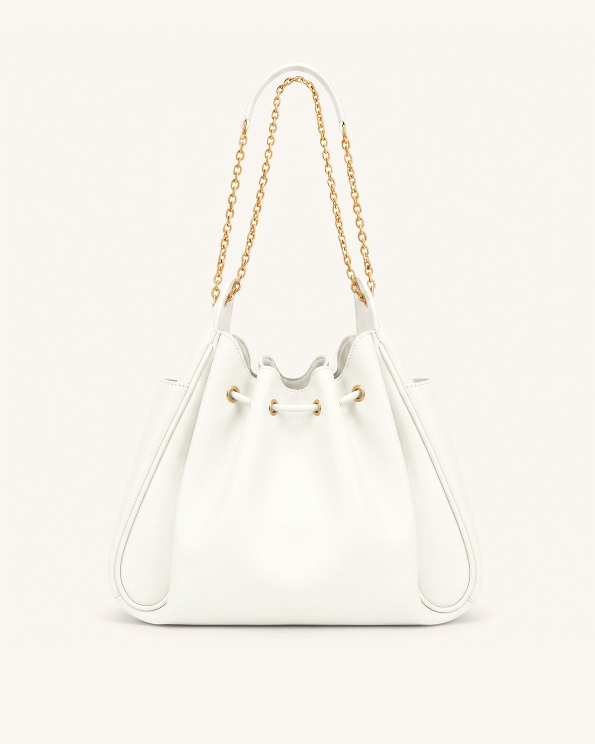 JWPE - Rowan Ruched Drawstring Chain Bucket Bag - Ivory