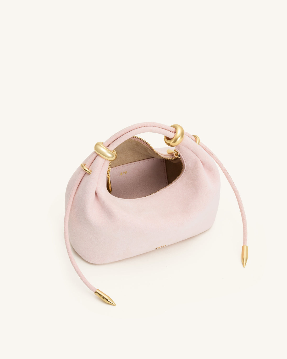 JWPE - Ellie Faux Suede Metal Ring Embellished Top Handle Bag - Pink