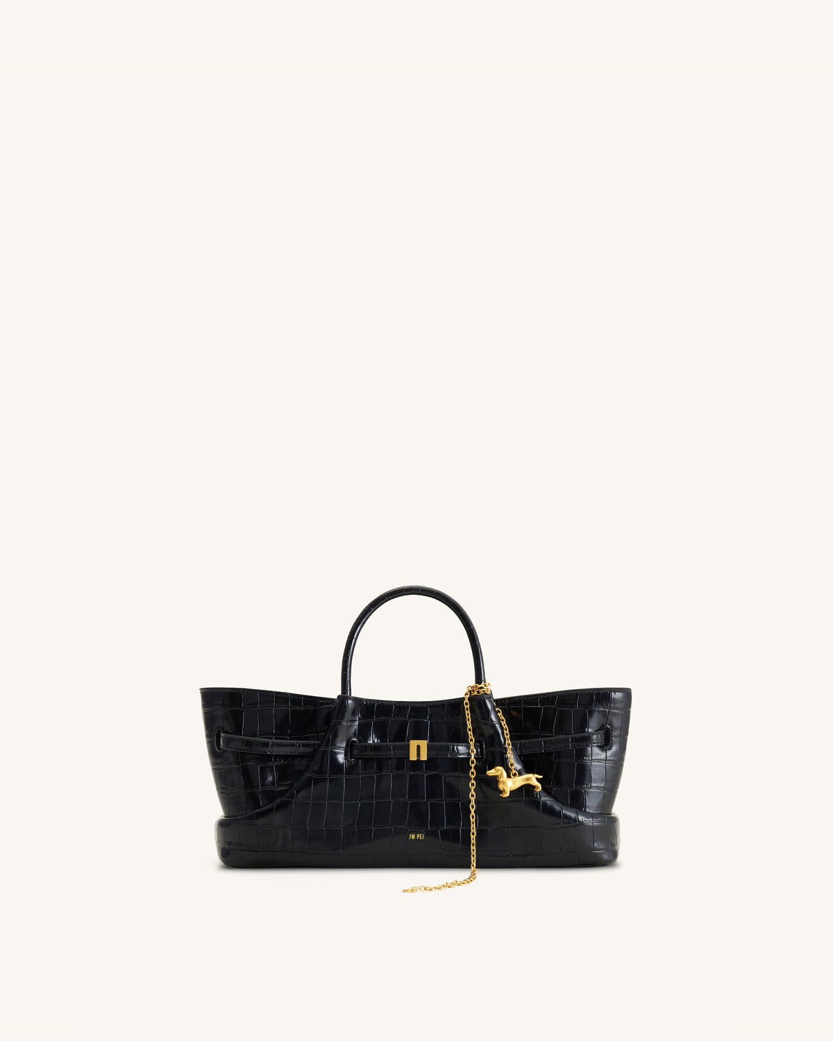 JWPE - Maeve Dachshund Metal Charm Tote Bag - Black Croc