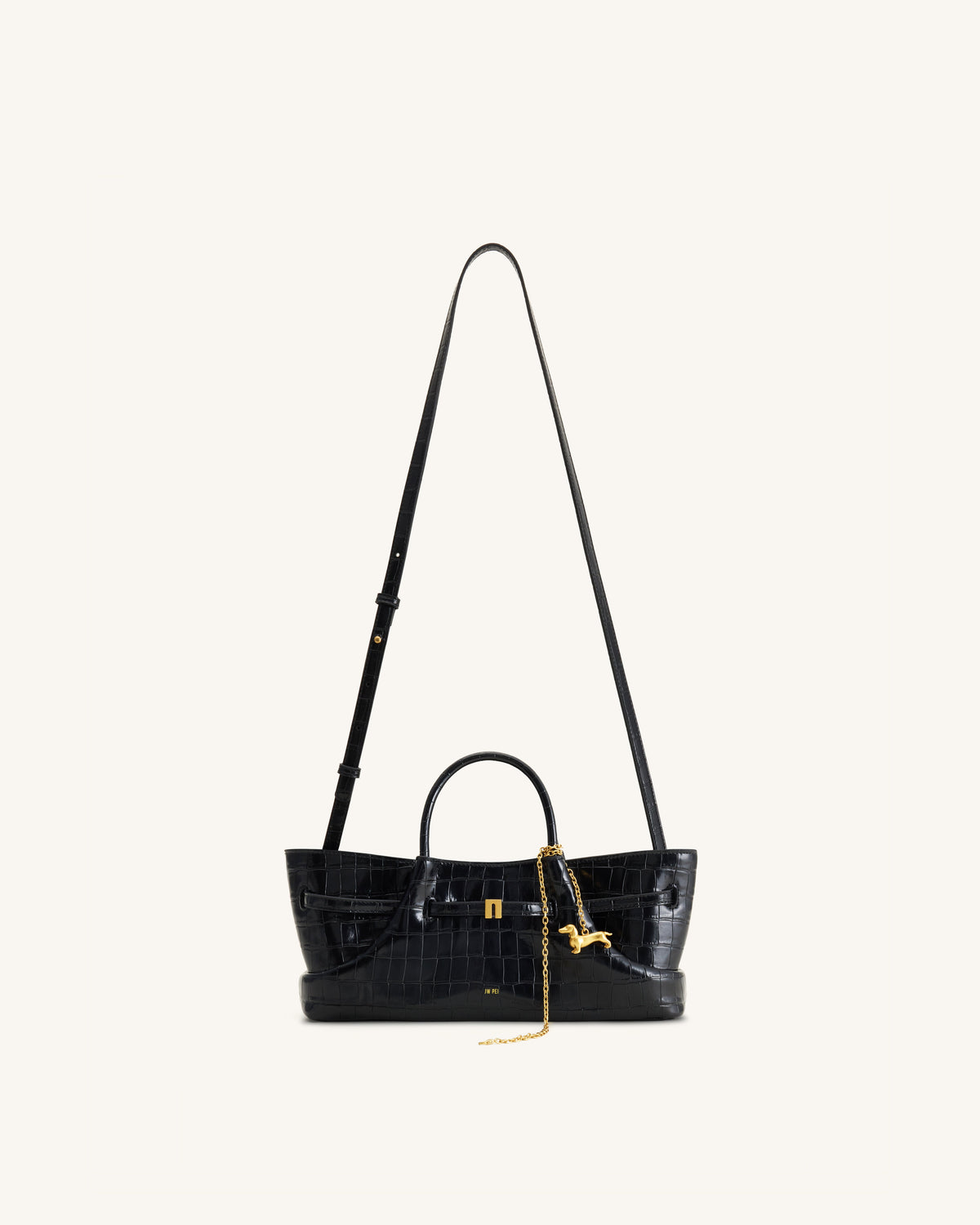 JWPE - Maeve Dachshund Metal Charm Tote Bag - Black Croc