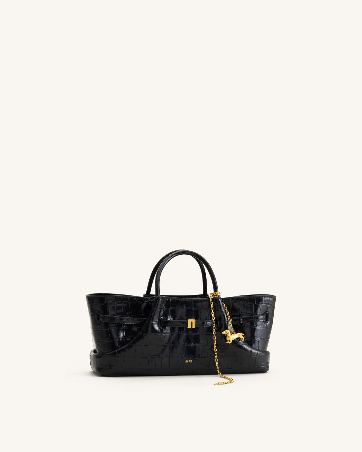 JWPE - Maeve Dachshund Metal Charm Tote Bag - Black Croc