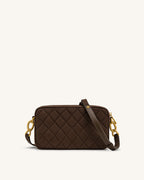 JWPE - Riley Faux Suede Dachshund Quilted Shoulder Bag - Dark Brown