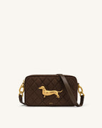 JWPE - Riley Faux Suede Dachshund Quilted Shoulder Bag - Dark Brown