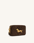 JWPE - Riley Faux Suede Dachshund Quilted Shoulder Bag - Dark Brown