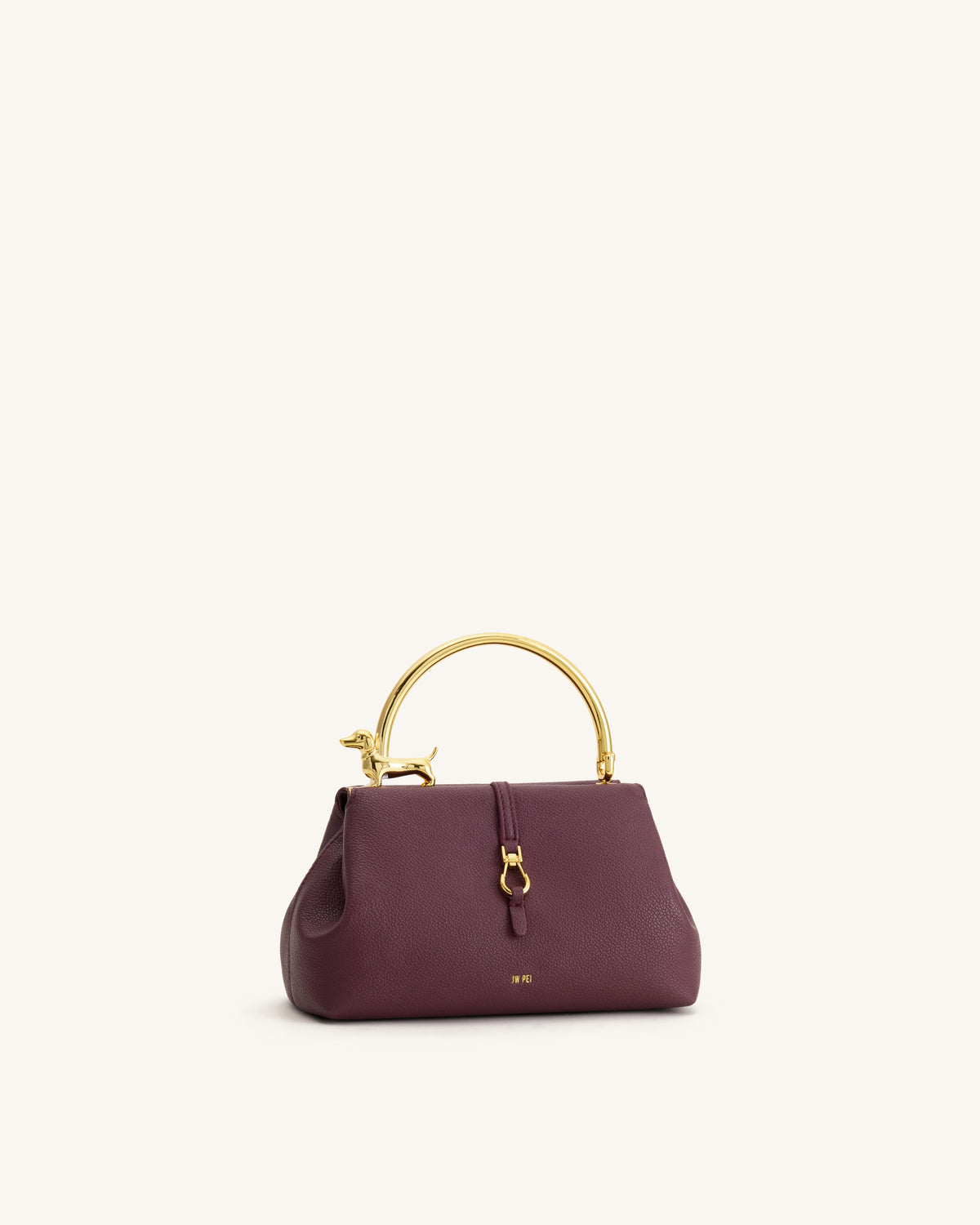 JWPE - Bruna Dachshund Metal Handle Top Handle Bag - Burgundy