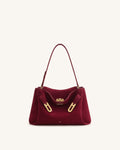 JWPE - Rhea Faux Suede Double Buckle Shoulder Bag - Cinnabar Red