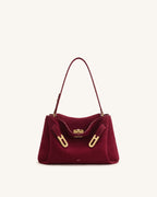 JWPE - Rhea Faux Suede Double Buckle Shoulder Bag - Cinnabar Red