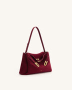 JWPE - Rhea Faux Suede Double Buckle Shoulder Bag - Cinnabar Red