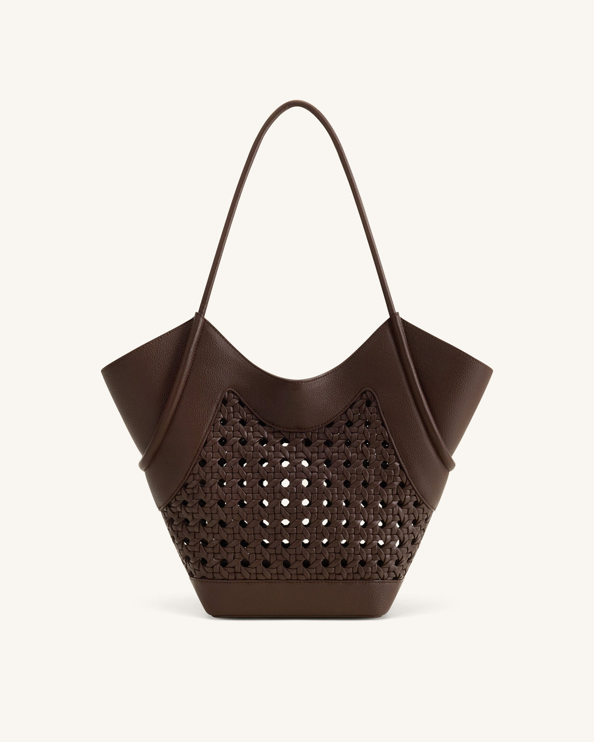 JWPE - Maribel Woven Panel Tote Bag - Dark Brown