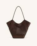 JWPE - Maribel Woven Panel Tote Bag - Dark Brown
