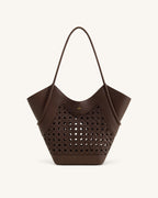 JWPE - Maribel Woven Panel Tote Bag - Dark Brown