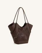 JWPE - Maribel Woven Panel Tote Bag - Dark Brown