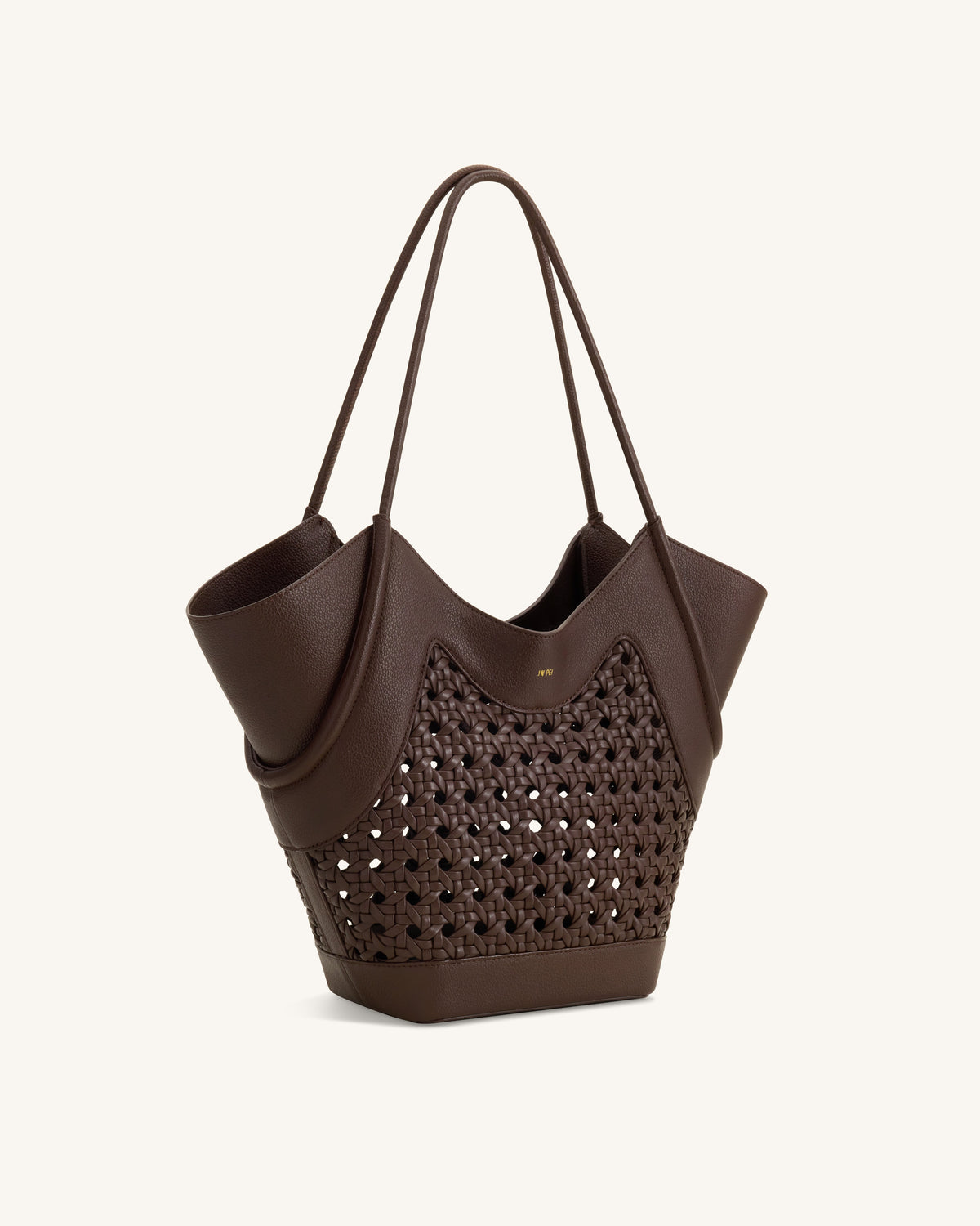 JWPE - Maribel Woven Panel Tote Bag - Dark Brown