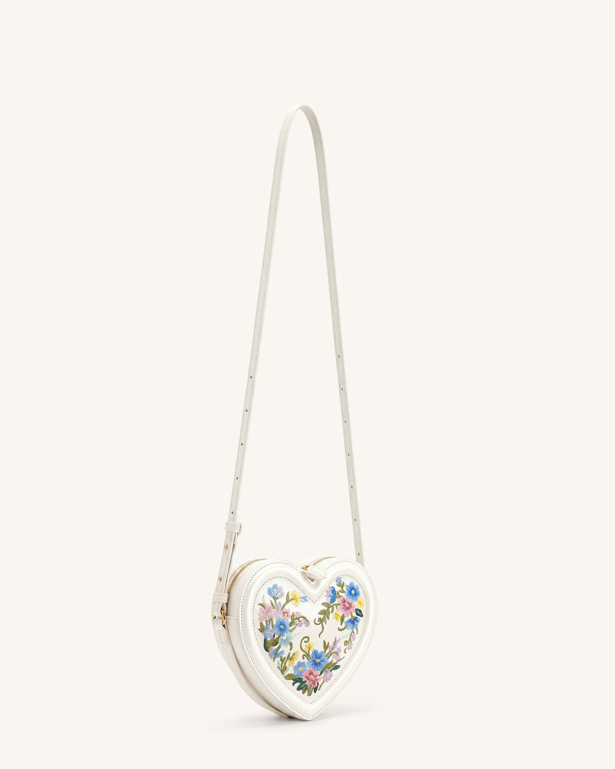JWPE - Arlene Embroidered Heart Shape Crossbody Bag - Ivory White