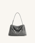 JWPE - Rhea Faux Suede Double Buckle Shoulder Bag - Grey