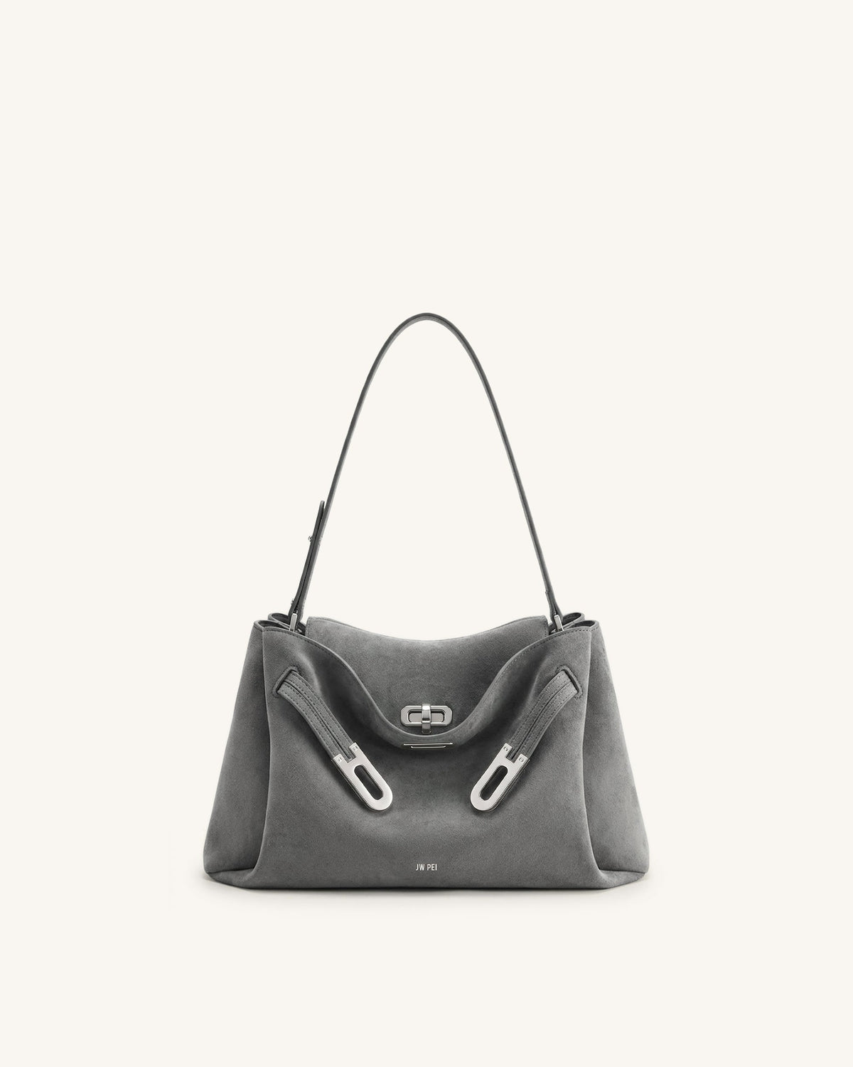 JWPE - Rhea Faux Suede Double Buckle Shoulder Bag - Grey