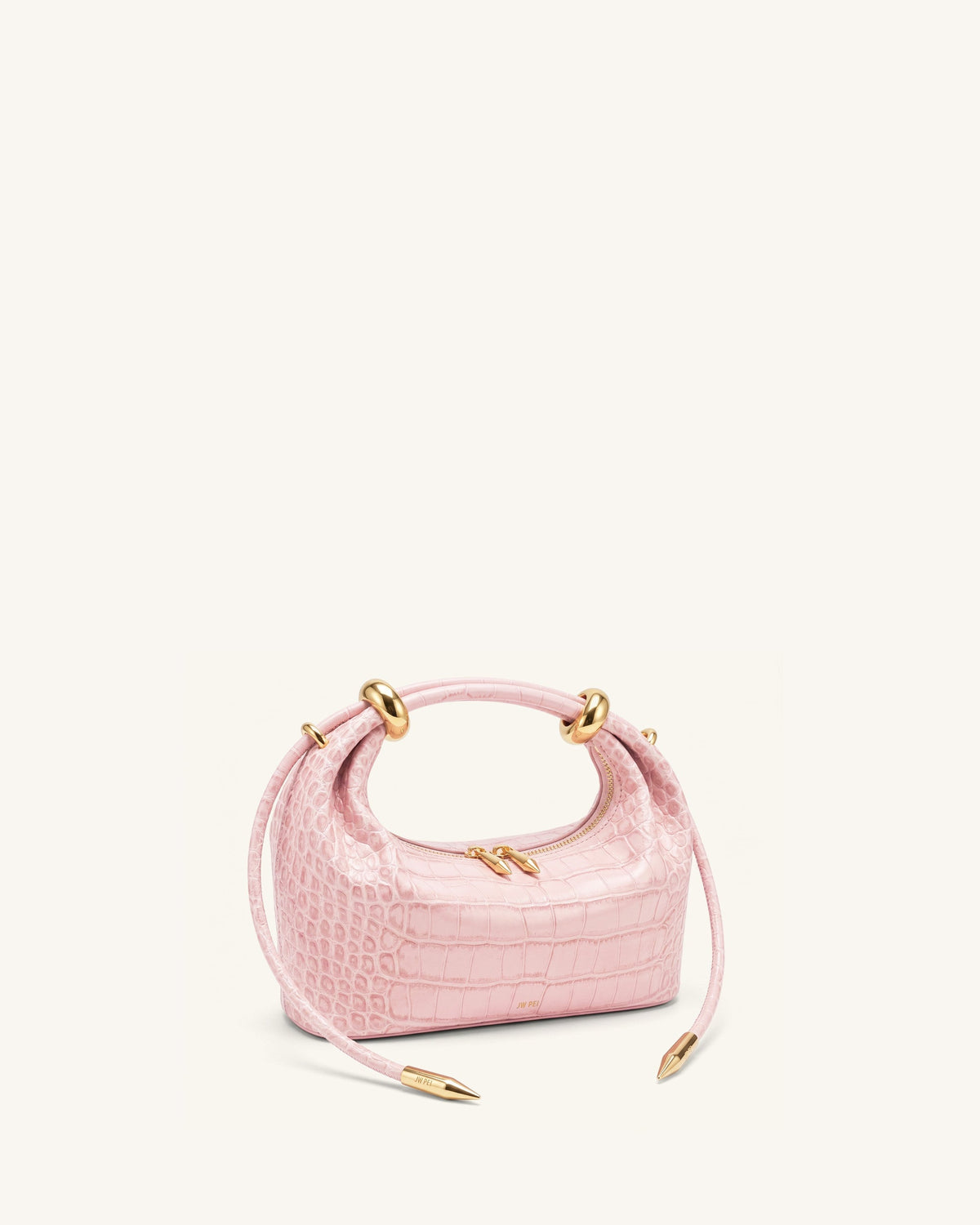 JWPE - Ellie Metal Ring Embellished Top Handle Bag - Sakura Pink Croc