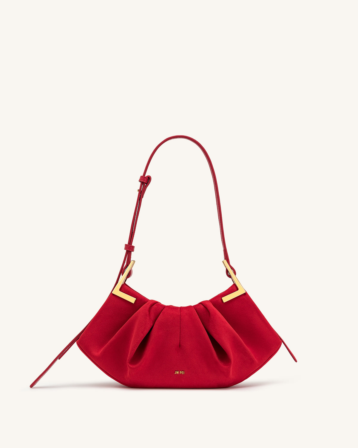 JWPE - Amelia Faux Suede Pleated Shoulder Bag - Red