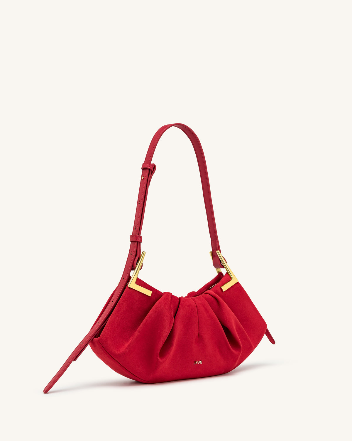 JWPE - Amelia Faux Suede Pleated Shoulder Bag - Red