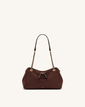 JWPE - Mireya Faux Suede Chain Shoulder Bag - Dark Brown