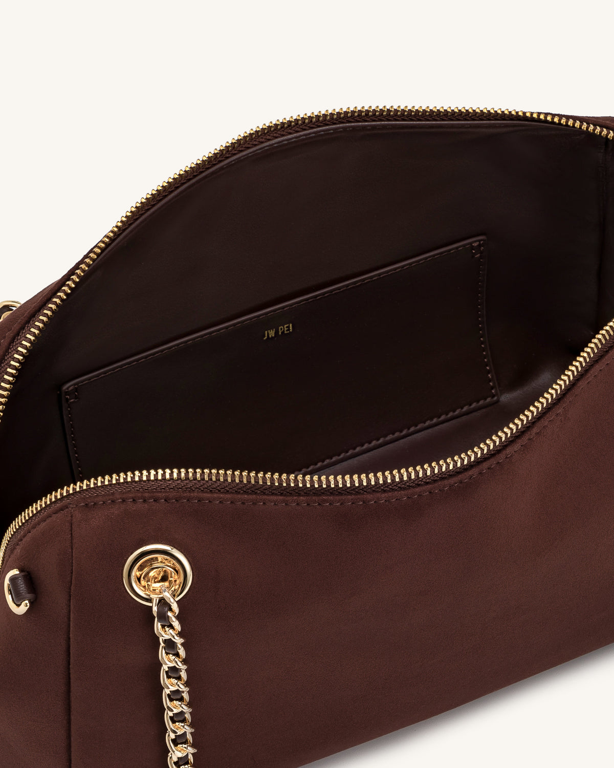 JWPE - Mireya Faux Suede Chain Shoulder Bag - Dark Brown