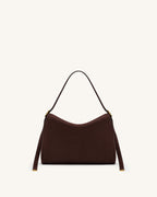JWPE - Elowen Faux Suede Flap Shoulder Bag - Dark Brown
